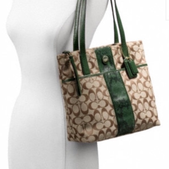 coach Handbags - SIGNATURE STRIPE PYTHON STRIPE TOTE
KHAKI/GREEN